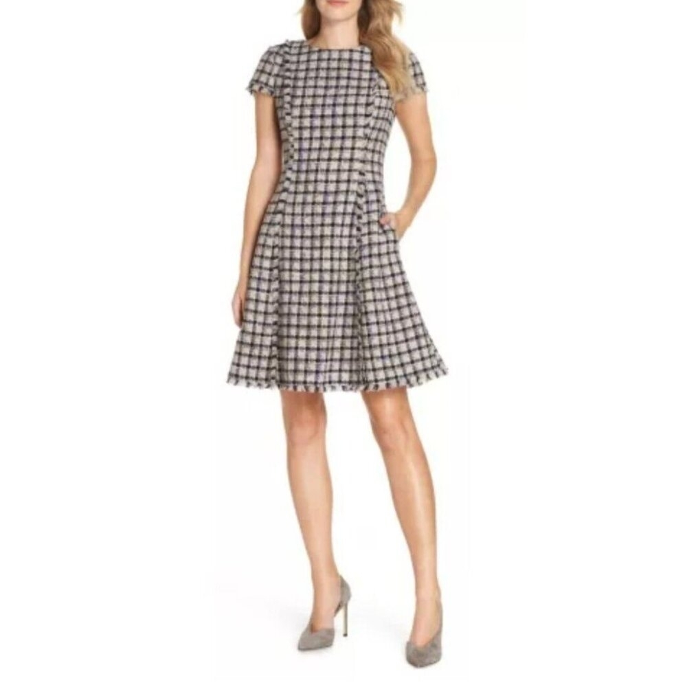 Eliza J Blue A-Line Midi Dress with Flutter Sleeves